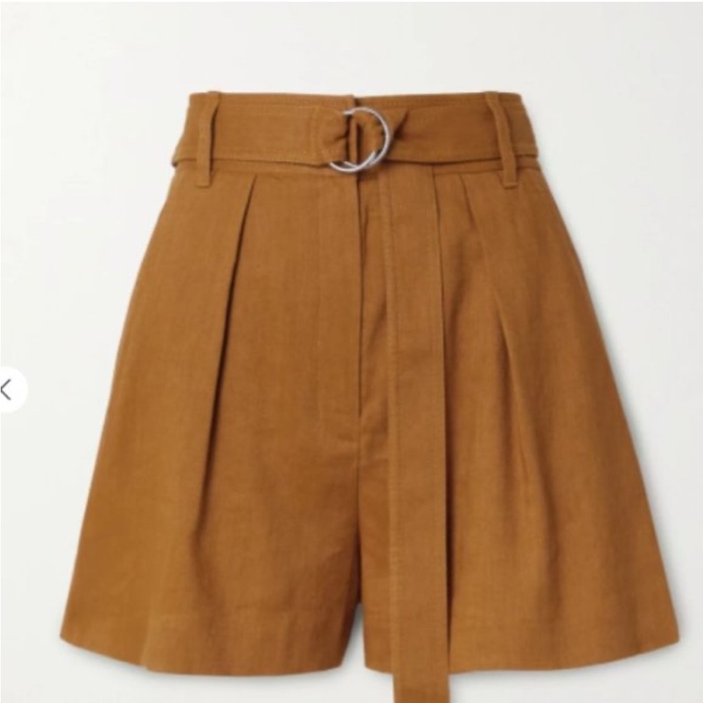 Tibi Linen Blend Camel Caramel High Waisted Shorts 0